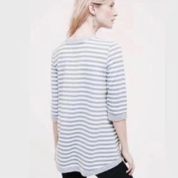 4 for $25 / Anthropologie Eri + Ali Gray and White Striped Long Sleeve Top - Picture 5 of 7